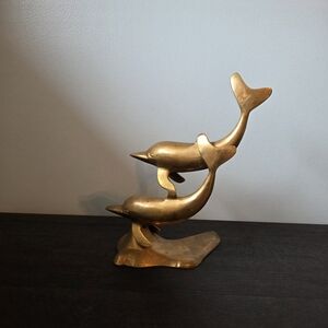 Brass Elegant Gold Dolphin Duo Sculpture